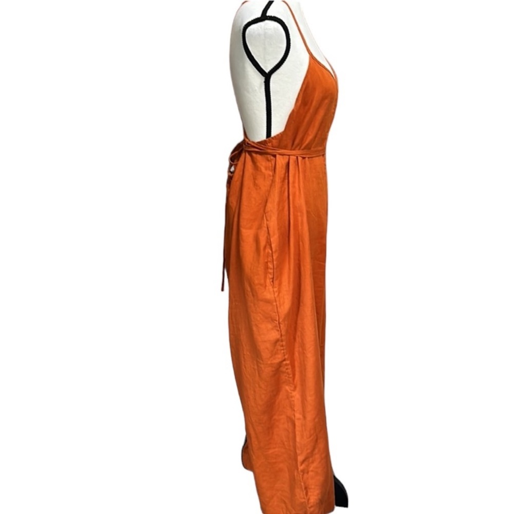 Madewell 100% Linen Tie Waist Wide-Leg Jumpsuit in Rusted Orange - Picture 6 of 8